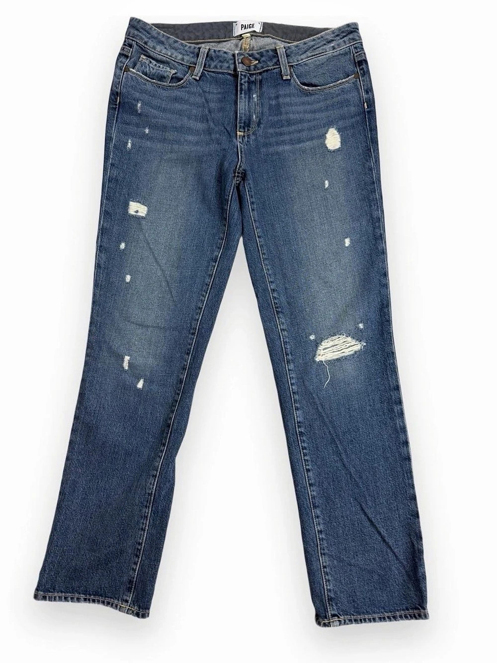 PAIGE Porter Distressed Boyfriend Straight Leg Jeans Women’s 27 Blue Denim
